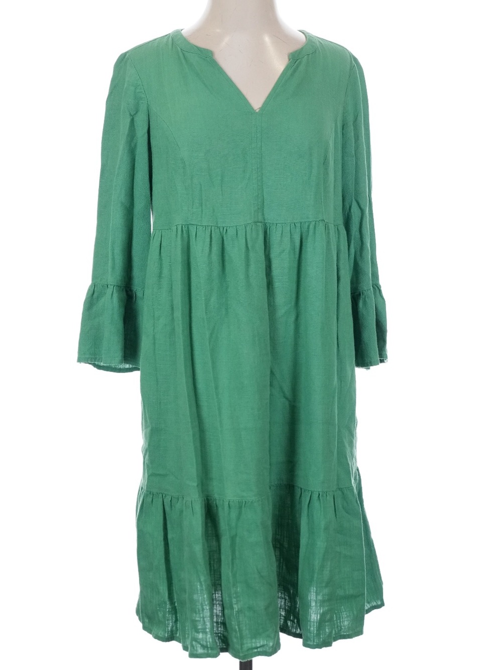 J. Jill Emerald Green Tiered V-Neck Midi Dress linen/rayon/viscose 4x